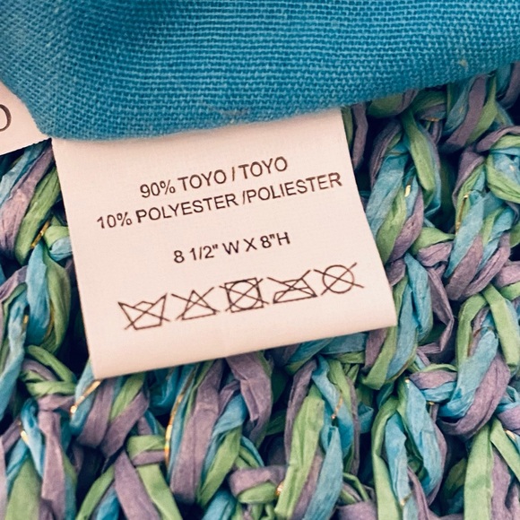 🌟HP🌟NWOT Boho Aqua & Wood Bead Toyo Straw Crossbody Bag by Cappelli Straworld - Picture 5 of 13